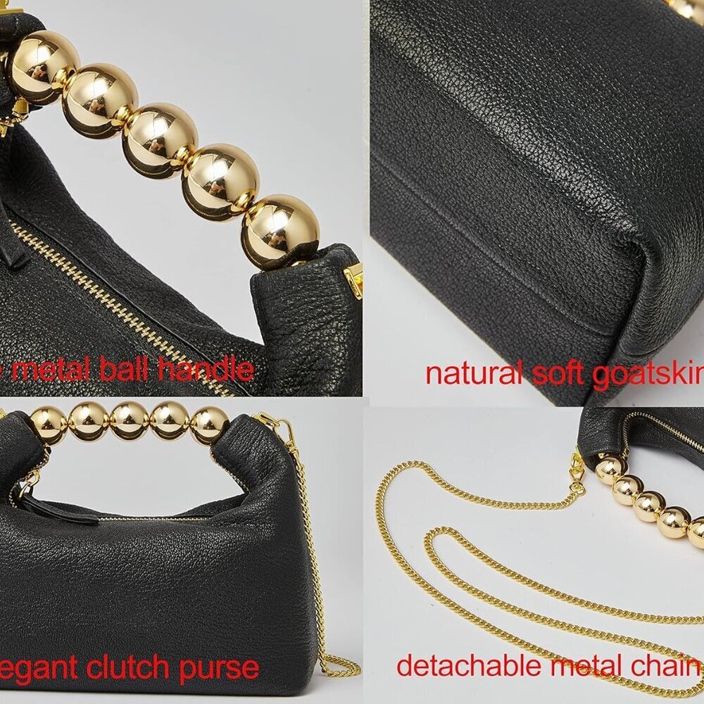Small Top Handle Clutch Bag Women Designer Goatskin Crossbody Purse With Pearl H - Picture 3 of 7